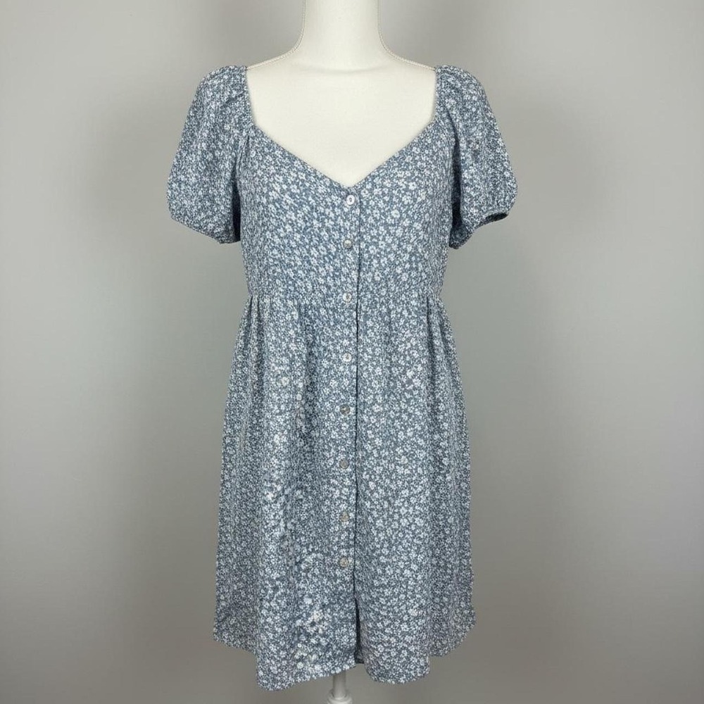 American Eagle blue/white floral babydoll dress puffy sleeves, size XS